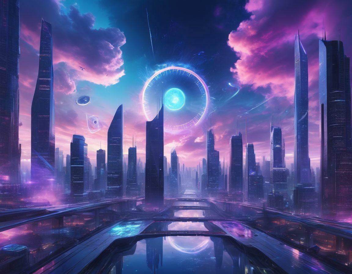 A futuristic skyline where sleek, ultra-modern skyscrapers float amidst swirling, vibrant clouds, connected by intricate digital pathways. Central to the image is the majestic Helix Nebula, glowing with shades of blue and purple, symbolizing the cutting-edge advancements in website management. Superimposed are holographic interfaces and a coder working on a transparent screen. cyberpunk. vibrant colors. 3D.